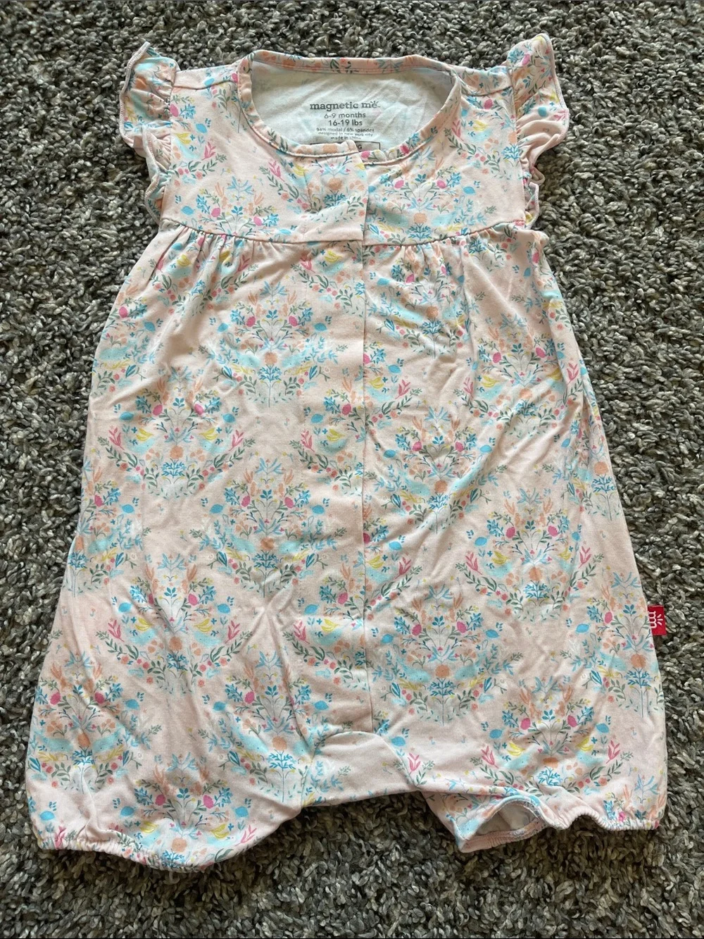 Magnetic Me Pink Floral Romper - Size 6-9 months